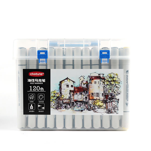 120 Colours Alcohol Black Barrel Frosted Triangle Marker Pen